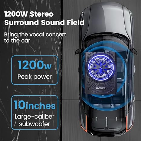 2025 Upgraded 10"1200W Slim Under Seat Powered Car Subwoofer