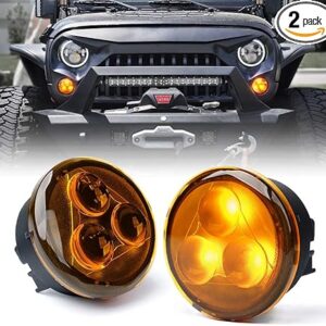 Xprite Amber LED Turn Signal Light w/Smoke Lens, Aluminum Front Blinker Lights Compatible with 2007-2018 Jeep Wrangler JK