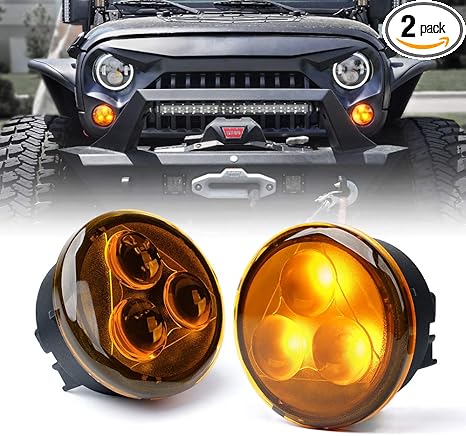 Xprite Amber LED Turn Signal Light w/Smoke Lens, Aluminum Front Blinker Lights Compatible with 2007-2018 Jeep Wrangler JK