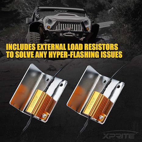 Xprite Amber LED Turn Signal Light w/Smoke Lens, Aluminum Front Blinker Lights Compatible with 2007-2018 Jeep Wrangler JK